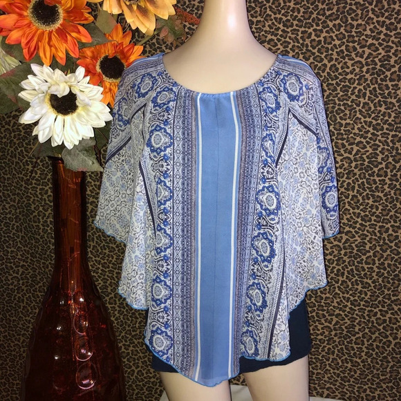 🦋B2G1🦋A.B. STUDIO Popover Paisley Print Navy Top SMALL - Picture 3 of 9